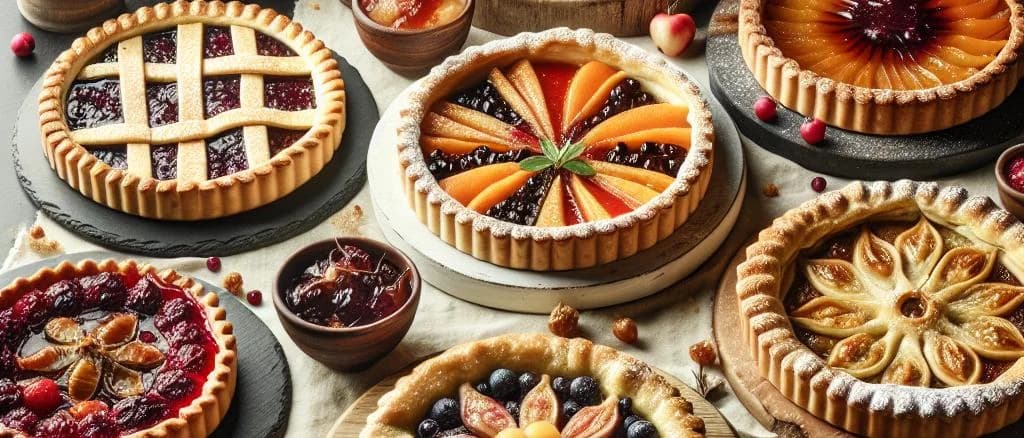 A selection of crostata variations with different fruit fillings