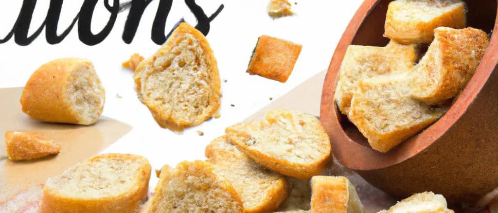 Variety of crouton product packages with different flavors on wooden background