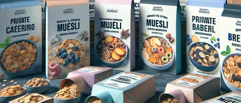 Crunchy Muesli variety packaging with different grains and fruits