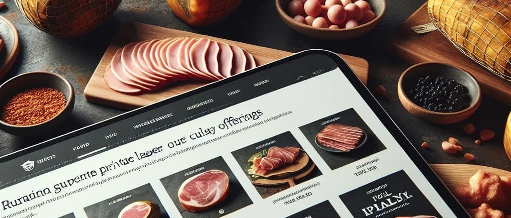 assorted cured ham variations with different packaging on a rustic wooden table