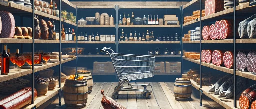 Assorted cured sausages displayed with rustic background