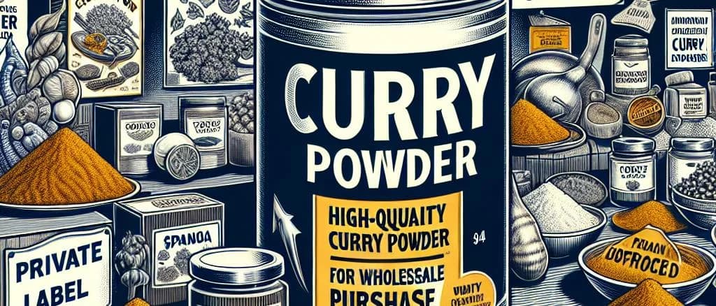 Various packages of curry powder with different spice levels and natural ingredients on a rustic kitchen table