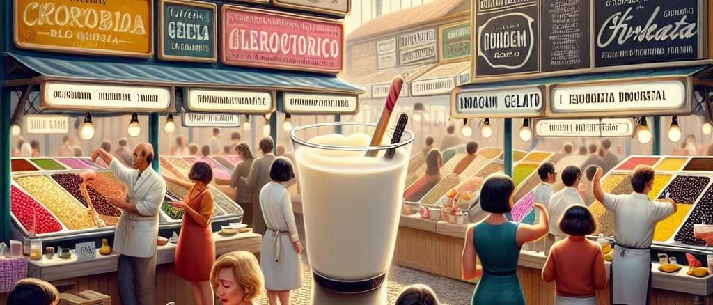 Various dairy drinks with different packaging on a neutral background