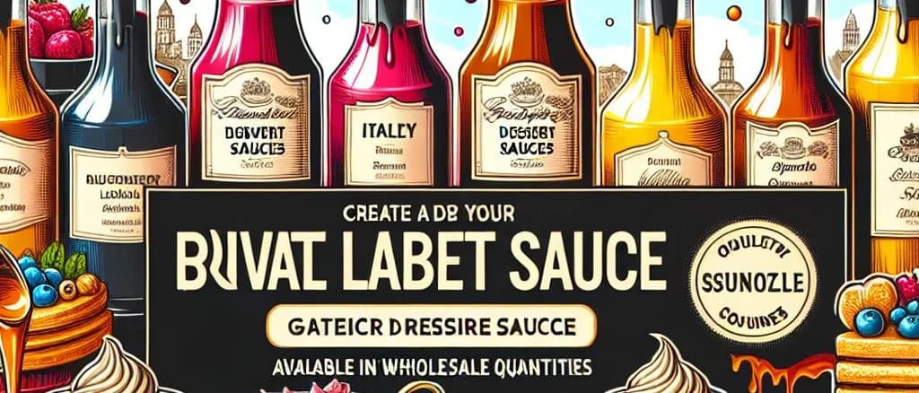 assorted dessert sauces in various packaging on a wooden table