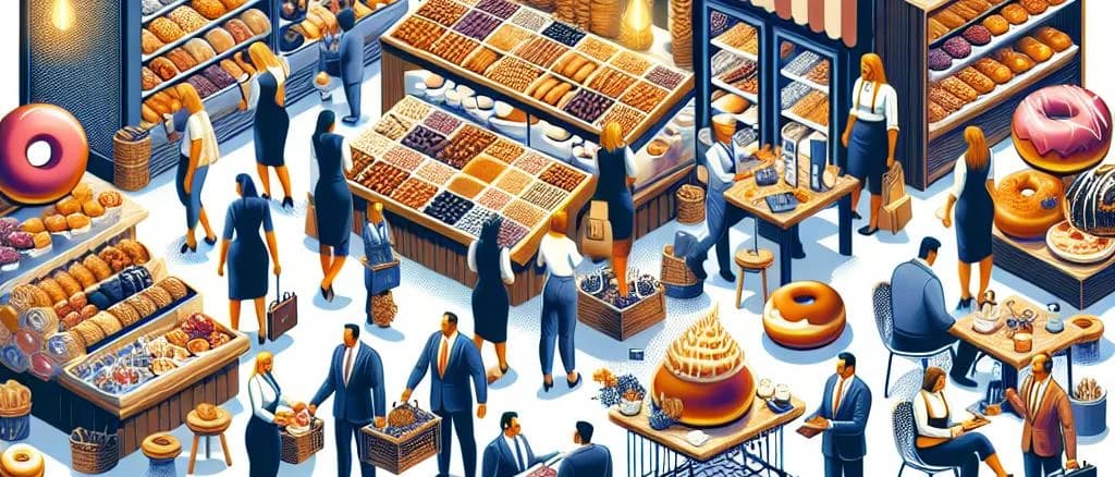 variety of gourmet donuts with colorful icing and toppings on wooden background