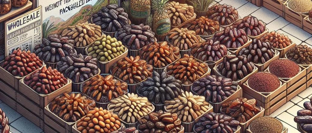 assorted dried dates with varying textures and packaging options