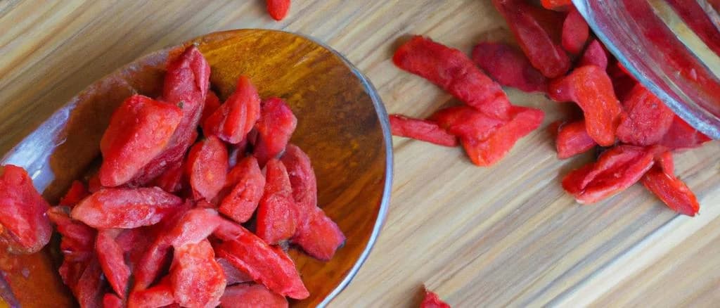 Assorted variations of dried goji berries on a rustic wooden table with vibrant packaging