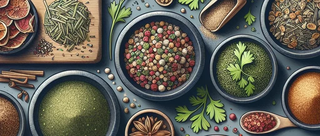 Various packages of dried parsley, different packaging styles