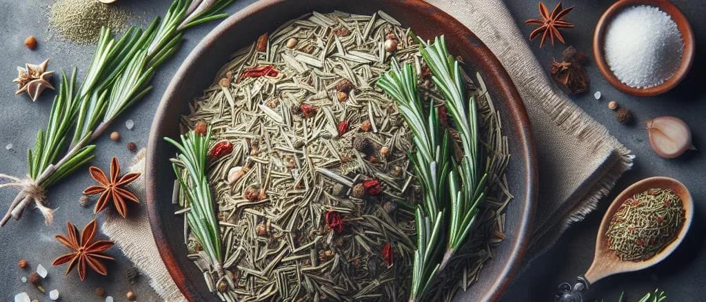 dried rosemary in various packaging with natural background