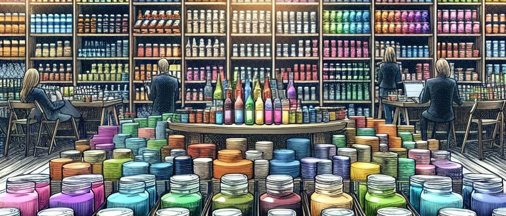 vibrant food dyes in different packaging and colors against a neutral background