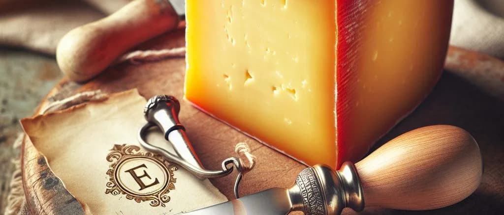 Edam cheese blocks and wedges on a wooden board