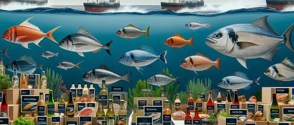 gourmet fish product variations with packaging