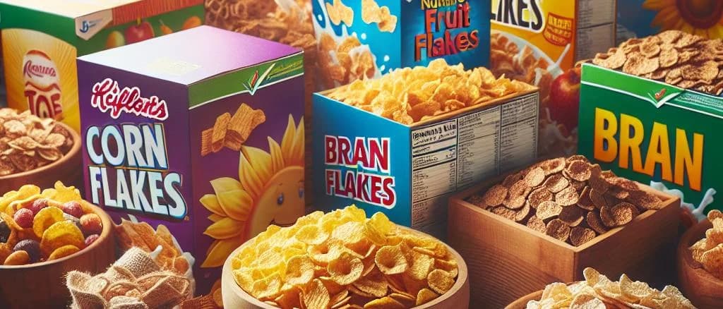 Assorted flakes packaging on various backgrounds