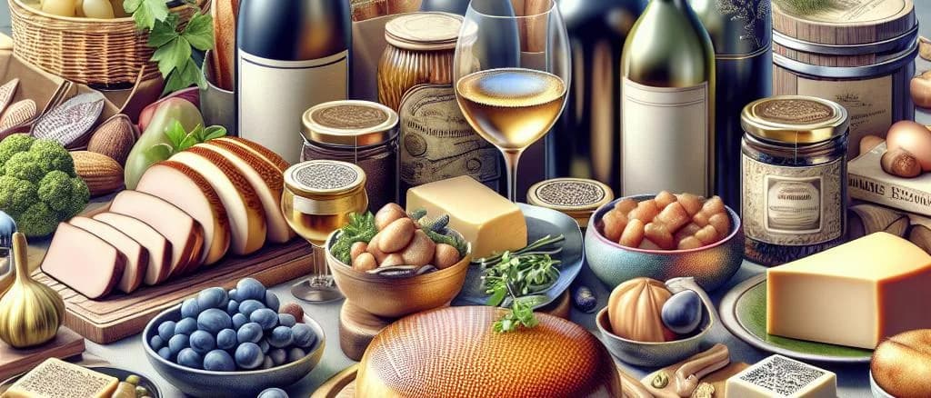 luxury foie gras variations with elegant packaging on rustic background