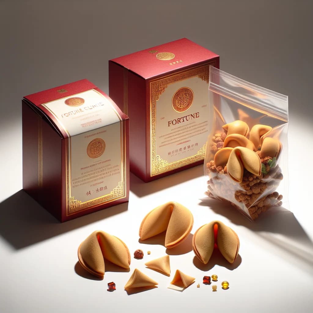 variety of fortune cookies in colorful packaging on a clean background