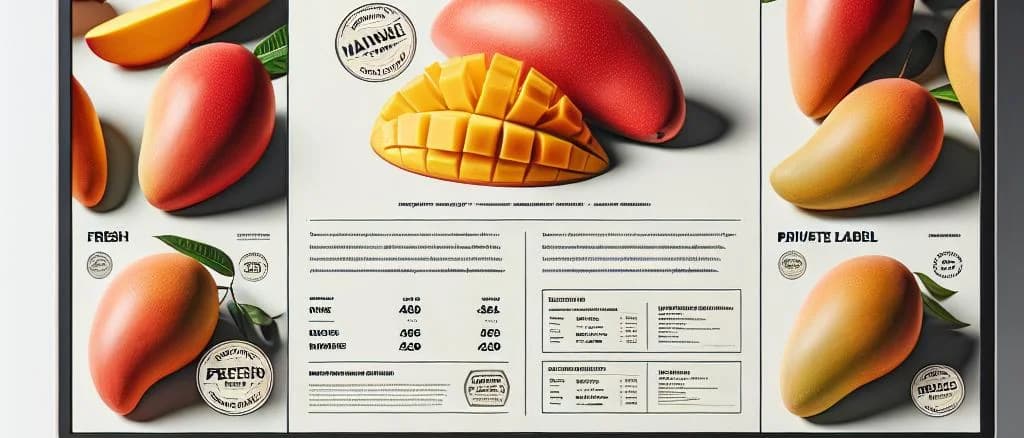 fresh mangoes on display with different packaging options