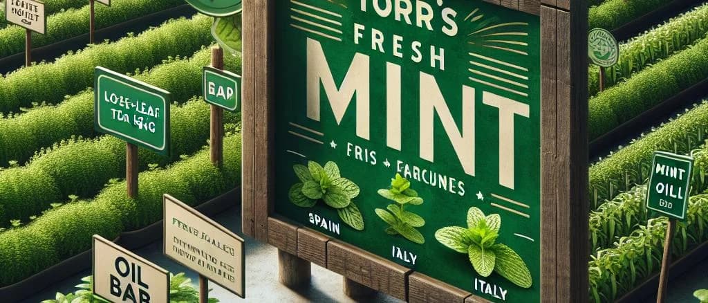 Various packaging options of fresh mint leaves on wooden and marble backgrounds