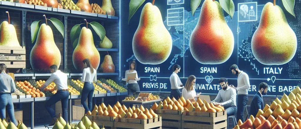 Varied fresh pear products on diverse backgrounds