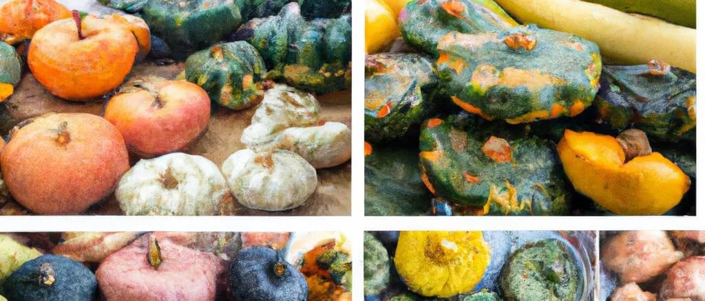 Various types of fresh squash with vibrant backgrounds
