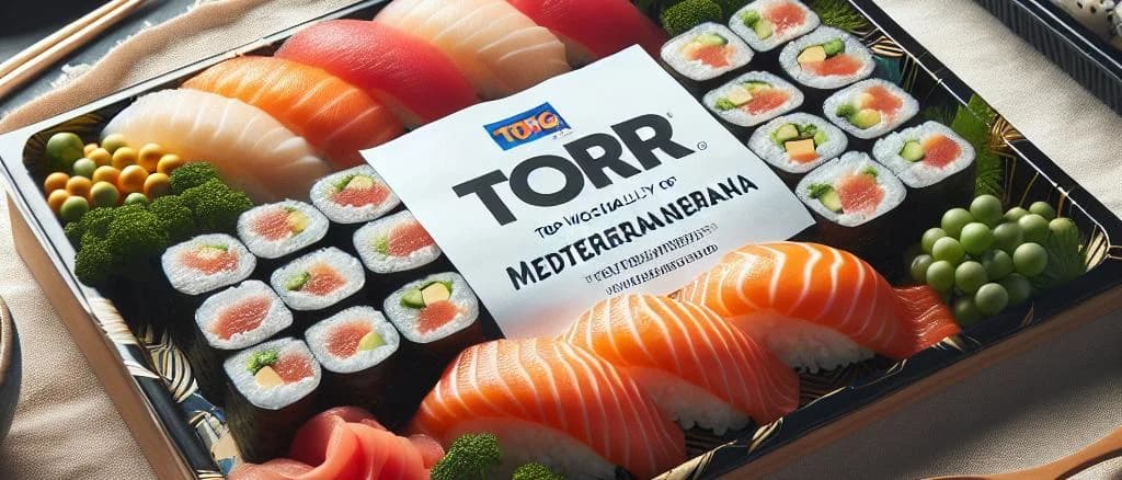 Varieties of fresh sushi with different packaging options displayed on a serving tray