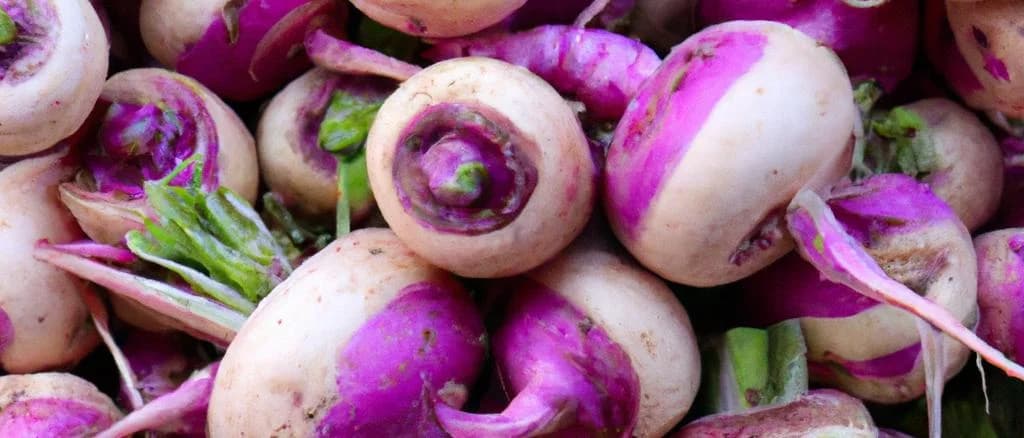 Fresh turnips displayed with various packaging options against a rustic wooden background.