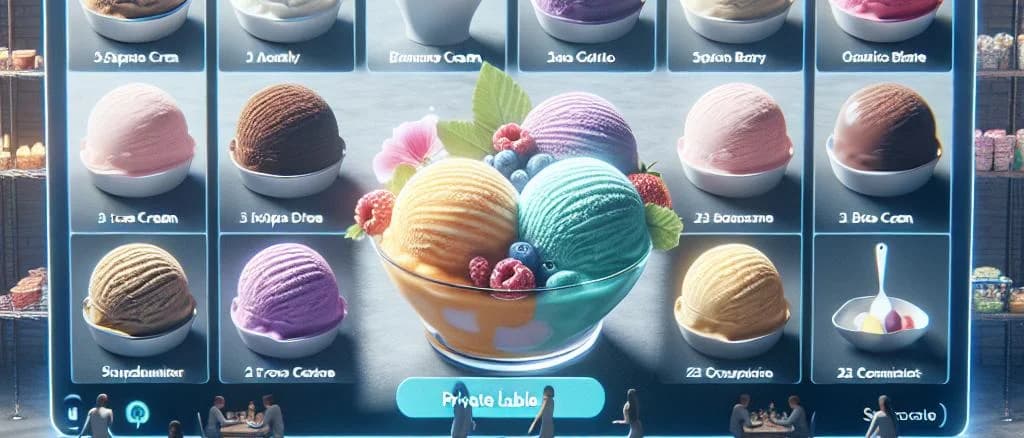 Frozen dessert assortment with varied packaging on colorful background