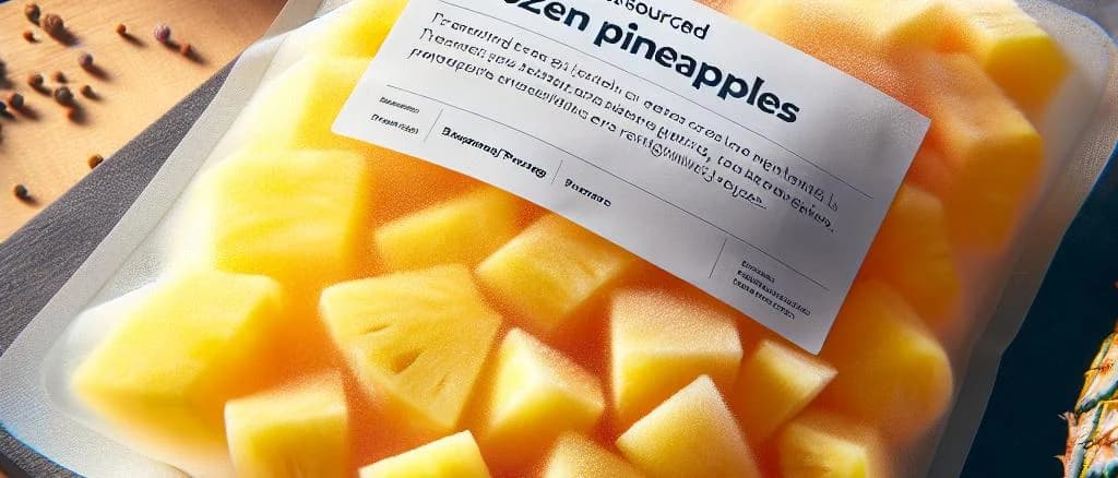 frozen pineapples in various packaging on a tropical background
