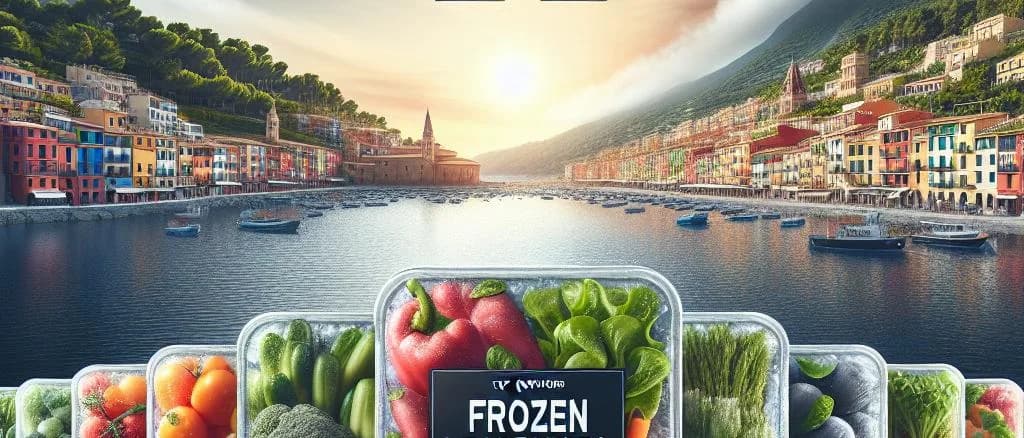 assorted frozen vegetables in different packaging on a wooden background