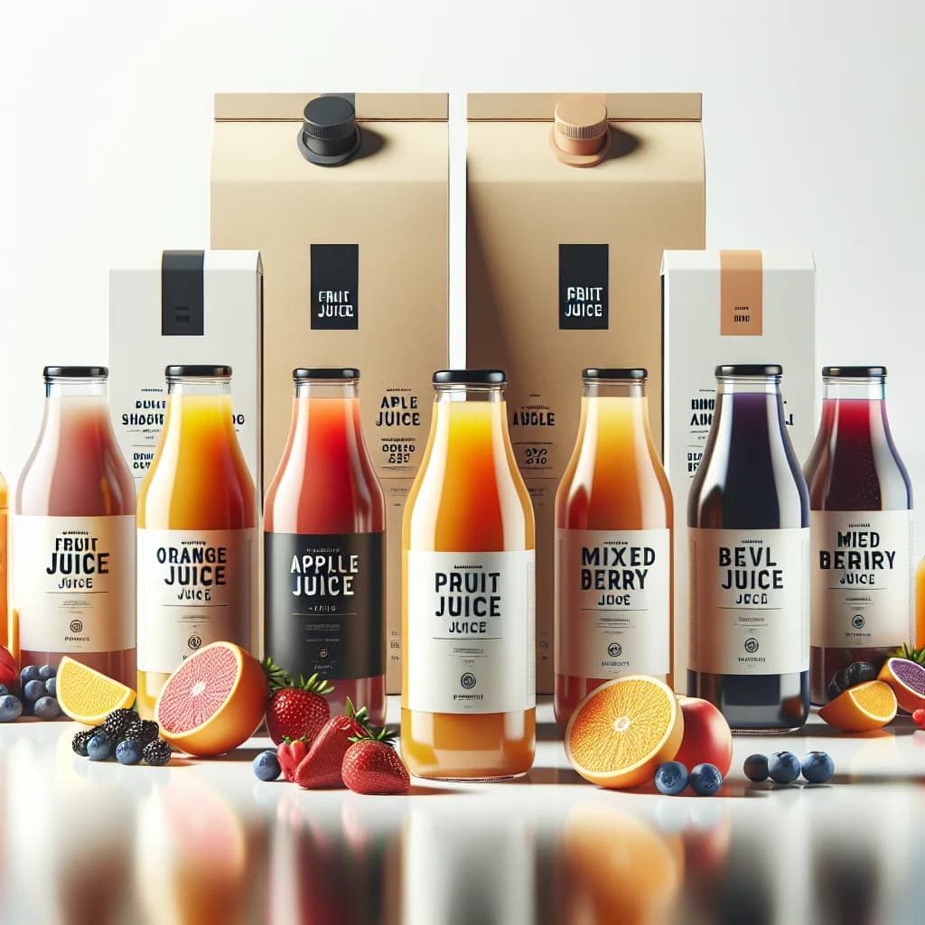 vibrant fruit juice bottles with assorted flavors on a clean white background