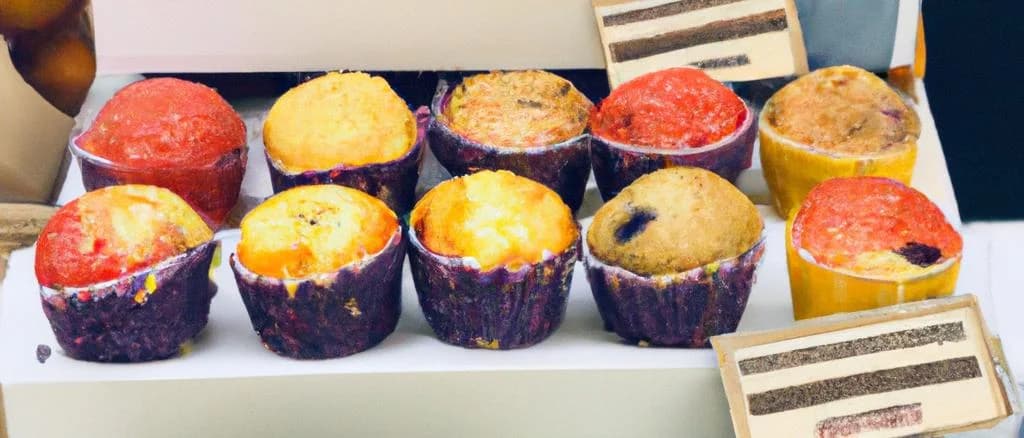 variety of gourmet fruit muffins on wooden table