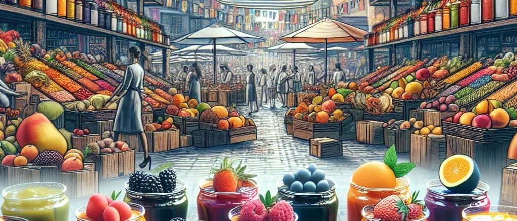 Fruit puree variations with customizable packaging on a wooden table