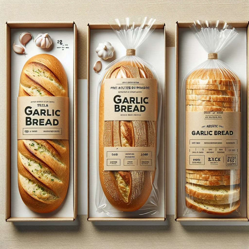 garlic bread product packaging on neutral display with wholesale and private label options