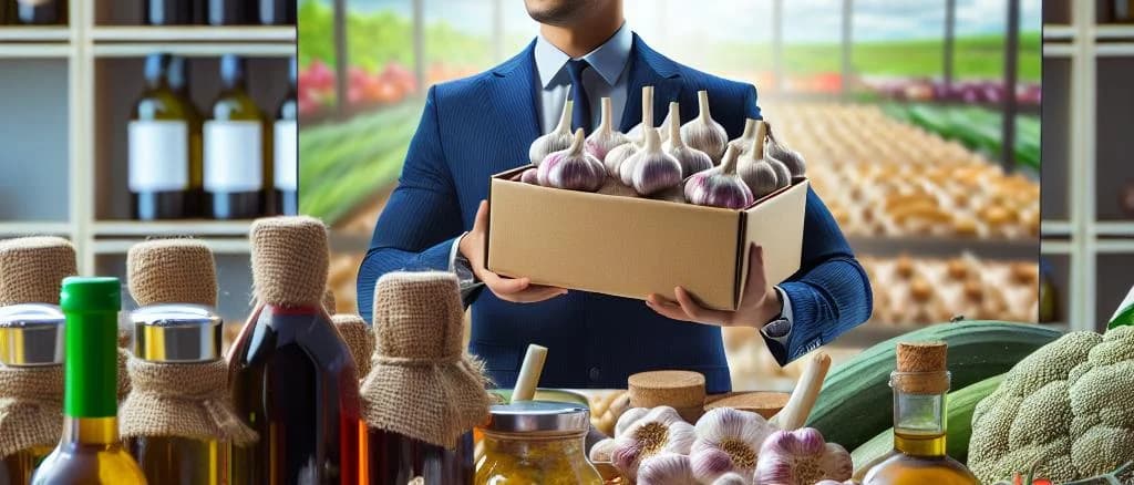 assorted garlic bulbs with varying forms and packaging options on a rustic wooden background