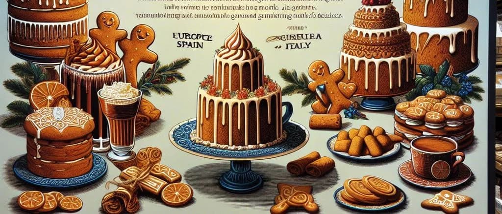 Three variations of gingerbreads with diverse packaging on a wooden background.