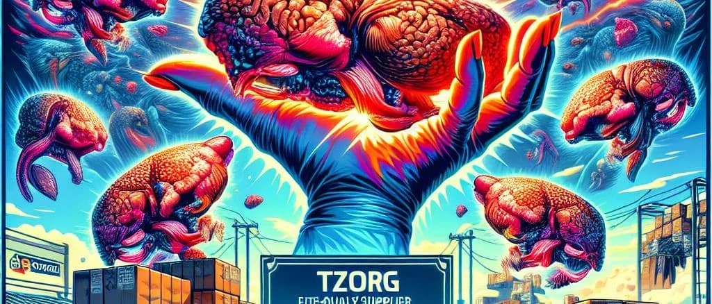 Various packaged gizzards with diverse presentations on a textured kitchen surface