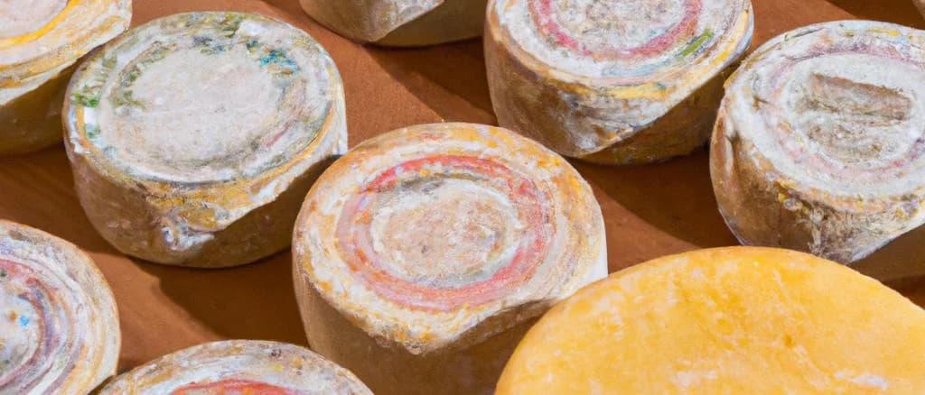 Various types of Gloucester Cheese on wooden board