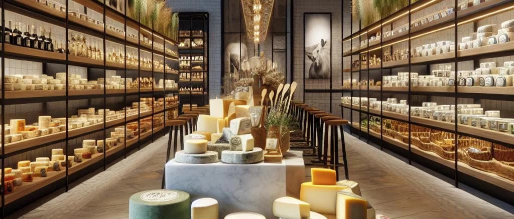 Assorted goat cheese variations on a rustic wooden board