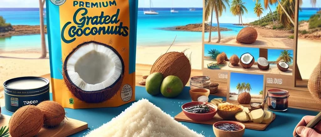 grated coconut in various packaging options