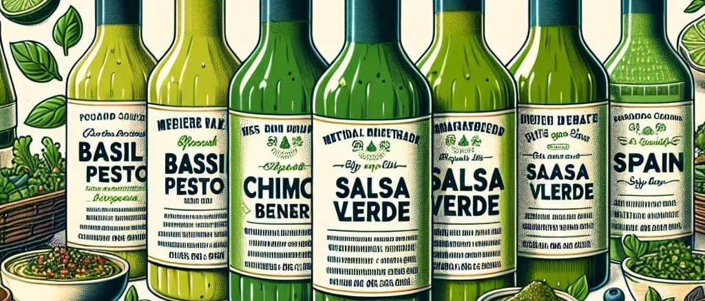 variety-of-green-sauces-in-different-jars-and-bottles
