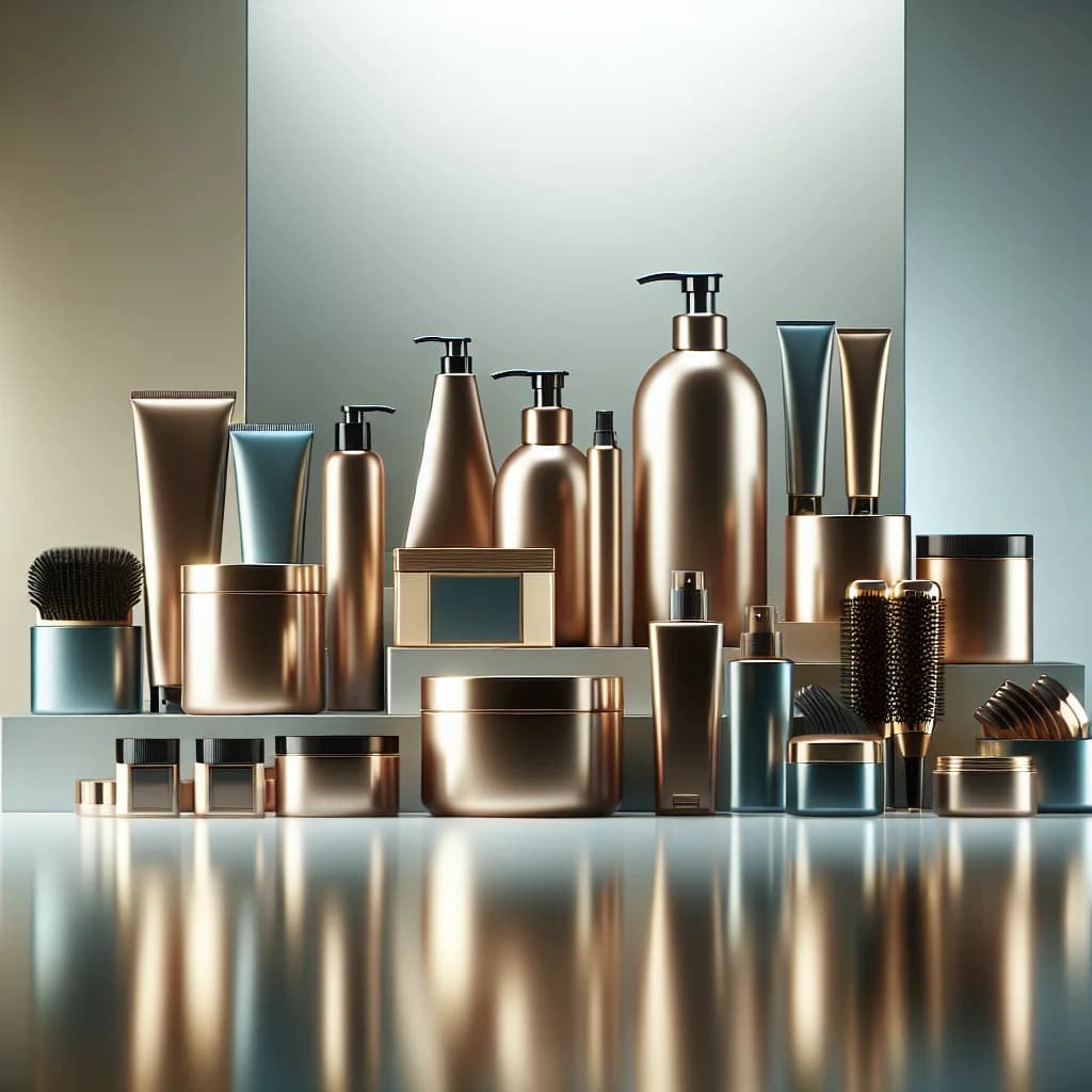variety of hair care product packaging in a professional setting