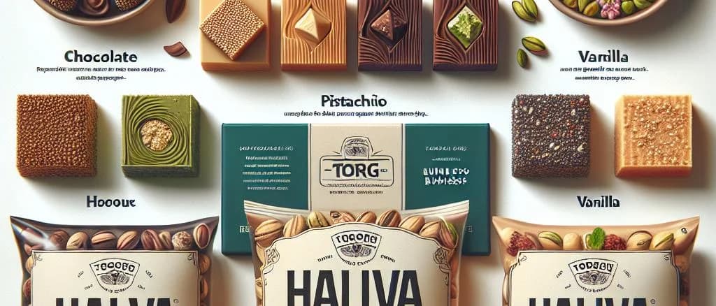 Assorted halva blocks with various textures and colors on a wooden background