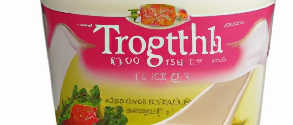 Assorted hazelnut yogurt containers with diverse packaging on a wooden background