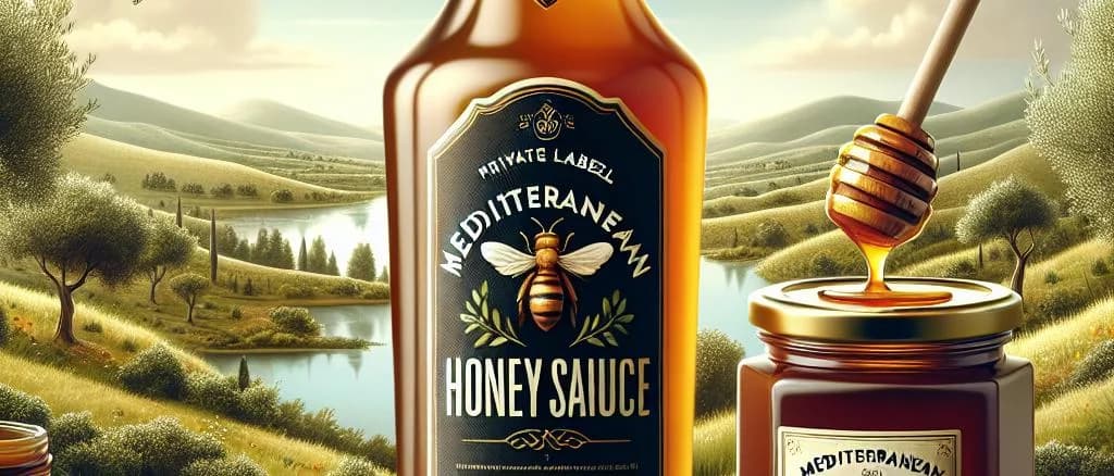 Variety of honey sauces in glass jars with different packaging designs