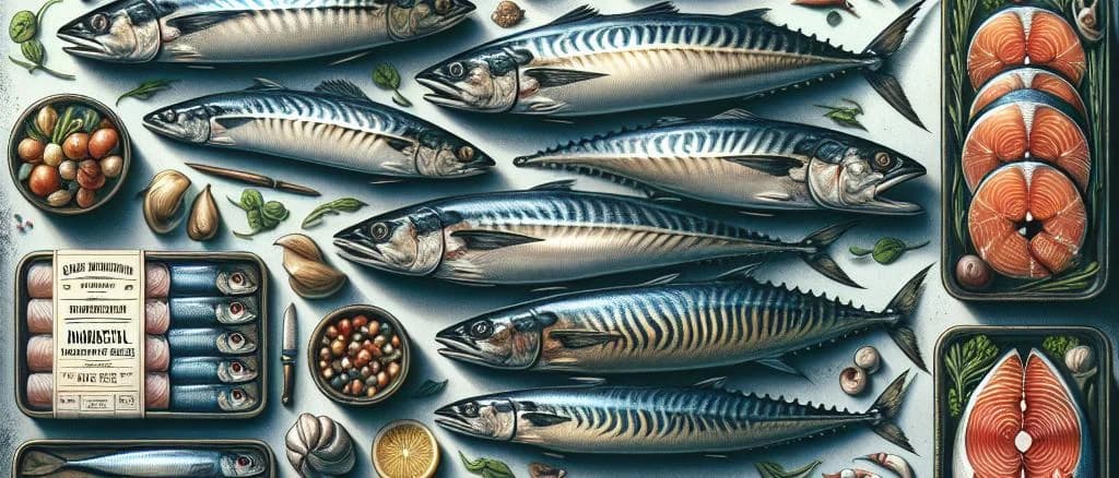 fresh horse mackerel variations on icy background