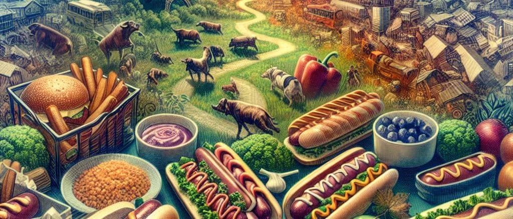 Variety of gourmet hotdog products with customizable packaging options