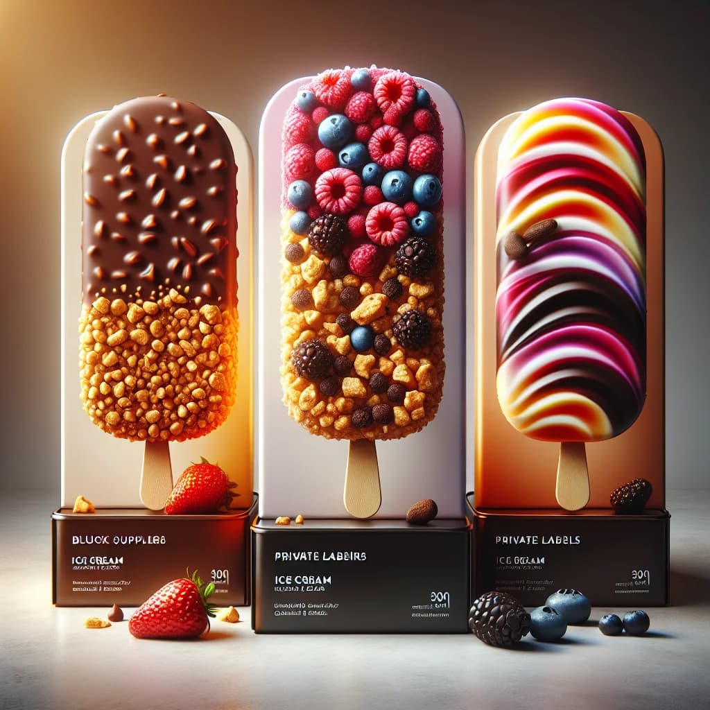 assorted ice cream bars with packaging and background variations