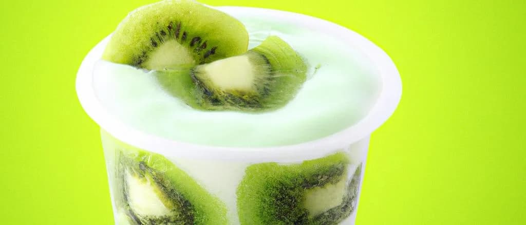 various kiwi yogurt packaging on wooden table