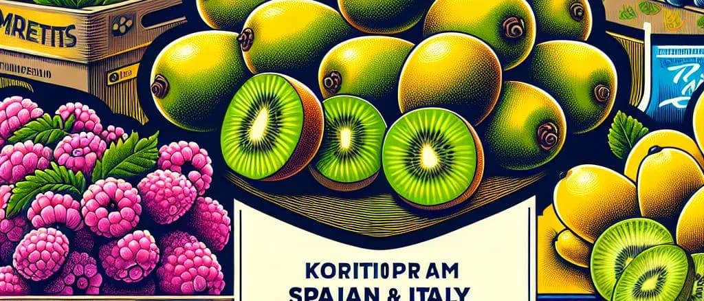 Variety of kiwifruits with diverse packaging options on a vibrant background