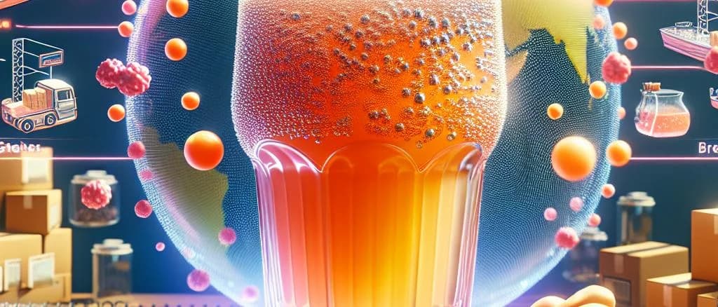 Variety of kombucha bottles on a wooden table with natural lighting