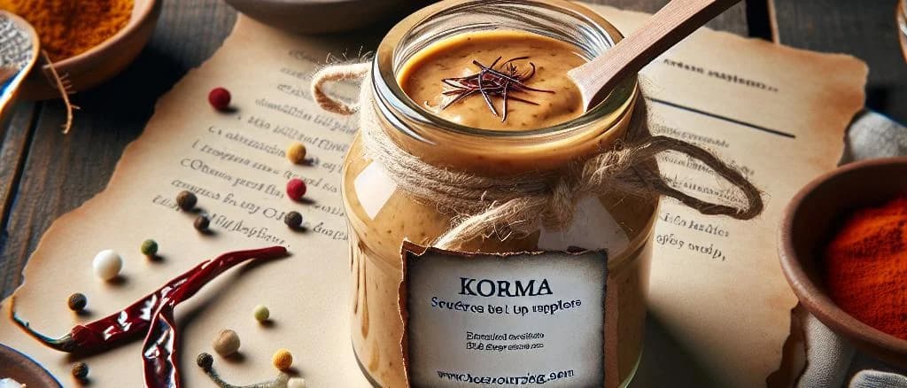 variety of korma sauce jars on a kitchen countertop with different ingredients